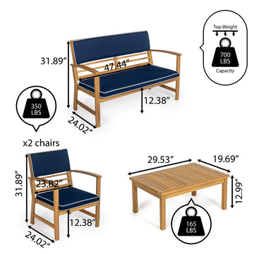 Barclay 4-Piece Modern Coastal Acacia Wood Conversation Outdoor Patio Set with Cushions - JONATHAN Y